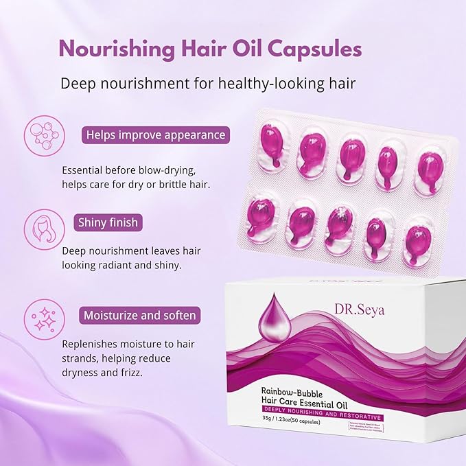 Hair Oil Capsules for Damaged Hair – Deep Repair & Nourishment – Lightweight Leave-In Treatment for Dry, Frizzy, Color-Treated Hair – 50 Capsules (50 Capsules)