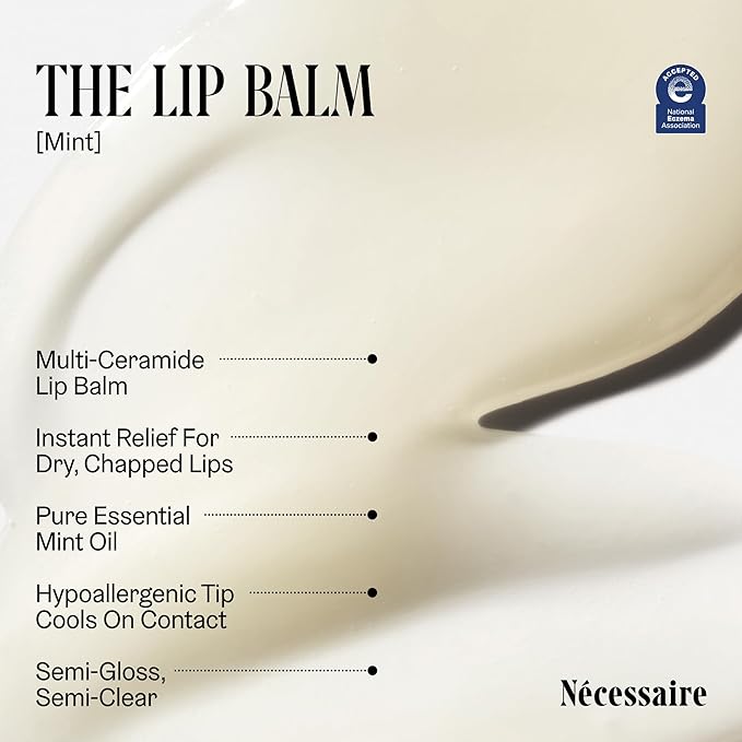Nécessaire The Lip Balm | Hydrating Lip Balm for Women and Men, Clear, Mint, Multi-Ceramide, Treatment Balm | Instant Relief for Dry, Chapped Lips | Cooling Hypoallergenic Tip | Non-Sticky (0.5 fl oz)