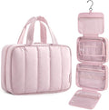 BAGSMART Travel Toiletry Bag for women, Portable Hanging Hook Makeup Bag Organizer, Waterproof Makeup Cosmetic Bag, for Full-Size Accessories, Toiletries, Pink