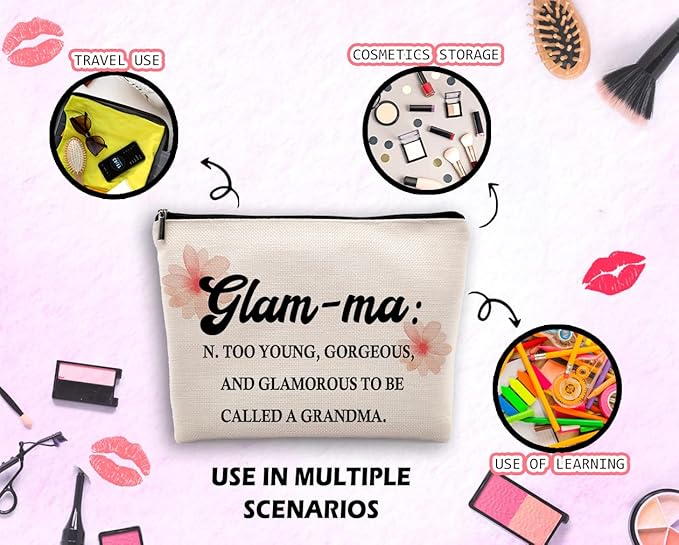 Glamma Definition Makeup Cosmetic Bag, Inspirational Grandma Makeup Travel Bag, Grandma Appreciation Cosmetic Bag Gifts For Grandma Grandmother Birthday Mother's Day from Granddaughter Grandson