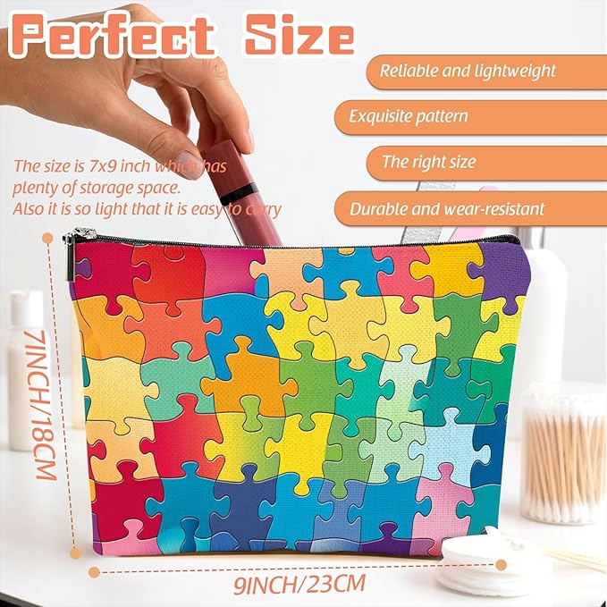 Makeup Bag Travel Cosmetic Bags Small Makeup Case Waterproof Zipper Pouch for Women Girls 7X9inches - Colorful Puzzle Pieces Pattern