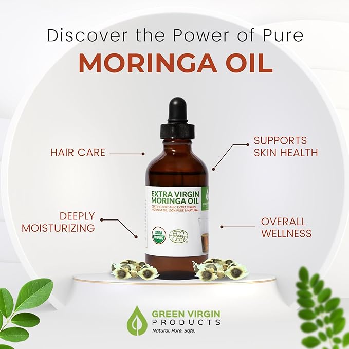 Organic Moringa & Jojoba Oil Bundle – 100% Pure, Cold Pressed, Extra Virgin, Food Grade Oils for Face, Hair & Body – Deep Moisturizing, Anti-Aging & Nourishing Skin Care Duo (2 x 4oz Bottles)