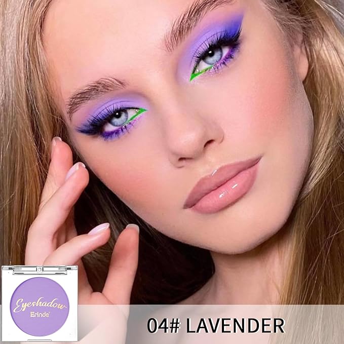 Erinde Single Purple Matte Eyeshadow Palette, Velvet Eye Shadow Compact Powder Natural Makeup, Long-Lasting Eye Makeup, Ultra-Blendable, Pigmented Color, Vegan Formula, 04# LAVENDER
