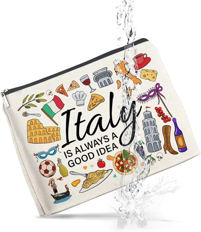 Italy Travel Cosmetic Bag, Multicolor, Waterproof, Zipper Closure, Double-Sided Printing, Rectangular, 9.6"L x 6.7"H, Perfect for Travel and Daily Use