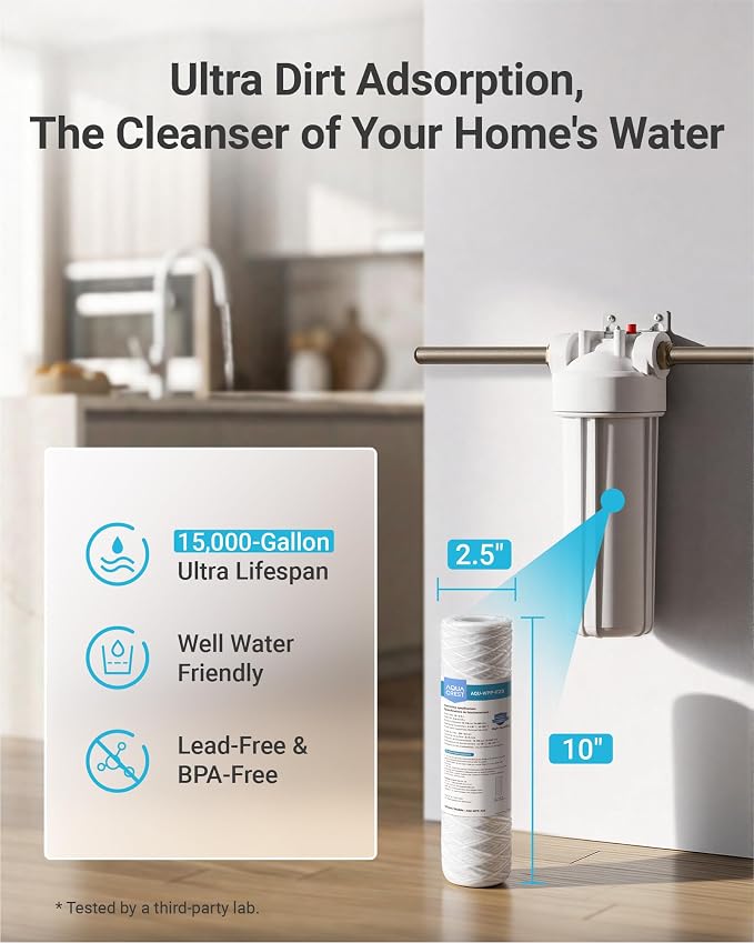 AQUA CREST 5 Micron 10"x2.5" String Wound Sediment Water Filter Cartridge - Image 2