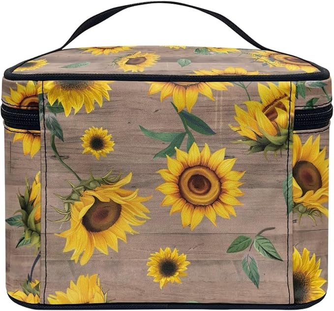 JoyLamoria Cosmetic Bag Toiletry Bag Zipper Closure Pouch Durable Makeup Bag Travel Case with Yellow Sunflower Print