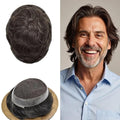 FACE MIRACLE Toupee for Men French Lace Hairpieces Human Hair Replacement System Skin PU around Mens Toupee Hair Piece for Man V-Looped Front 8"X10" #220 2# DARKEST BROWN WITH 20% SYNTHETIC GREY