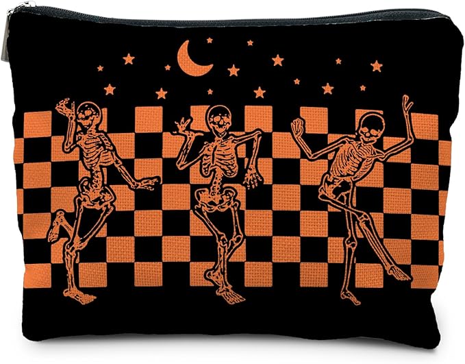 Gothic Skeleton Makeup Pouch - Halloween & Dark Academia Witchy Accessory, Cool Horror Gift for Women