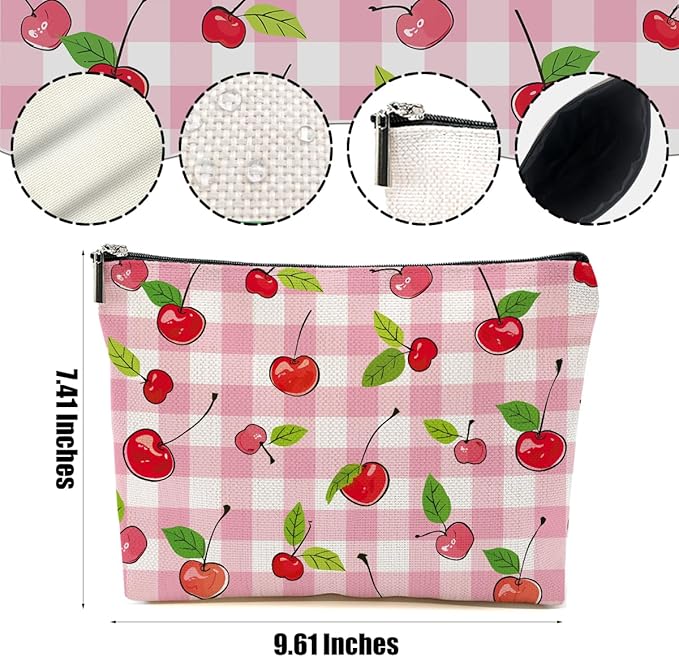 Secret Santa Gifts Cherry Makeup Bag Coquette Aesthetic Cosmetic Bag Cherry Gifts for Women Girls Friend Daughter Cherry Themed Gifts Travel Organizer Zipper Pouch Graduation Birthday Friendship Gifts