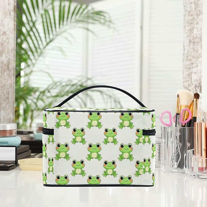 MNSRUU Makeup Bags, Frog Cute Makeup Organizer Bags Toiletry Bag Box Travel Cosmetic Bag Make Up Train Case for Women Teen Girl Ladies