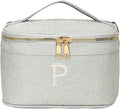 EURYNOME Makeup Bag with Custom Letter P, Water-Resistant Travel Organizer Pouch, (8.3x5.1x5.1 Inch) Cosmetic Case for Women
