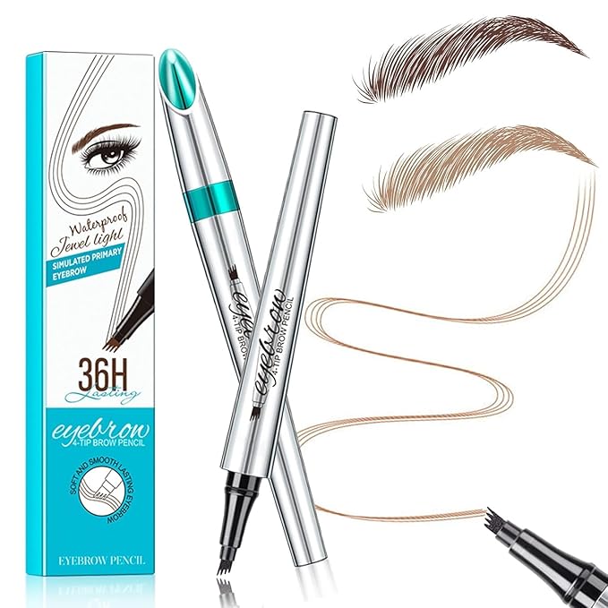 Microblading Eyebrow Pencil, Eyebrow Pen with an Upgrade Micro-Fork Tip Applicator, Waterproof Microblading Brow Pen,Last All Day, Brow Pencil for Natural Looking Brows Makeup (Light Brown)