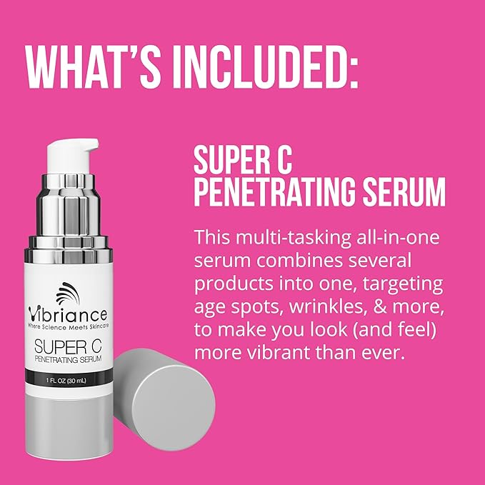 Vibriance Premium Skincare Bundle | Super C All-in-One Serum, Face Cleanser, Moisturizing Cream, Sheer Zinc Sunscreen SPF 50, Age Defying Body Creme - Heal, Hydrate, Protect, Rejuvenate