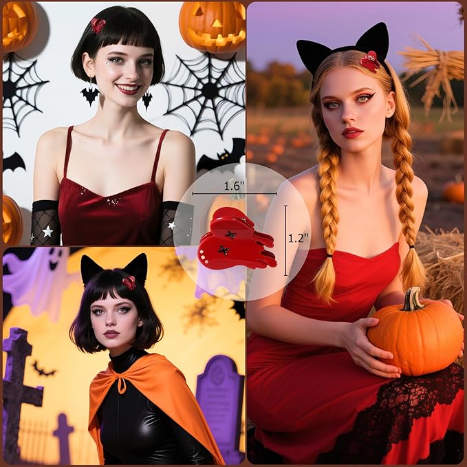Italian Designed Original Mini Halloween Hair Claw Clips for Women - Red Bloody Heart, Handmade Cute Gothic Spooky Hair Accessories, Nonslip, Plant-Based Acetate, Gift Boxed