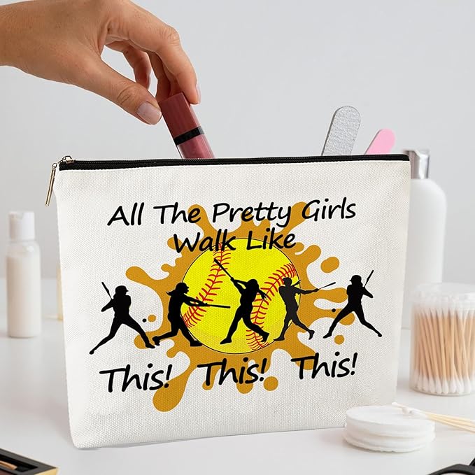 Softball Makeup Bag,A Gift for Players and Lovers,Customized Softball Makeup Bag with Lining,Cool Cosmetic Bags for Purse,A Must-Have Item for Softballs Moms