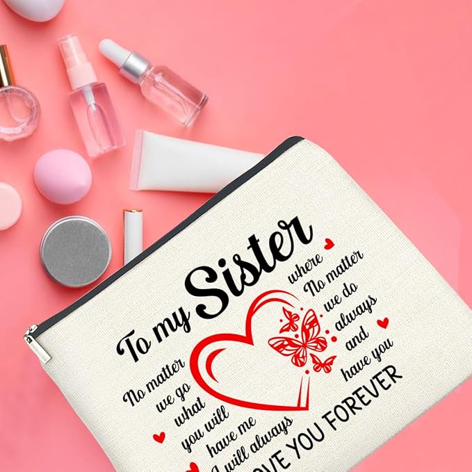 Sister Gifts Makeup Bag Christmas Birthday Gifts for Sister Cosmetic Bag Zipper Makeup Pouch