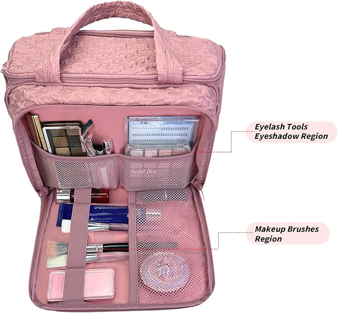 SUNRISING Travel Toiletry Bag for Women，Large Toiletry Bag for Women，Water-Resistant Puffy Cosmetic Makeup Bag Organizer with Handle for Travel Toiletries Skincare Accessories Essentials - Pink