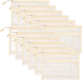 12 Pieces Zipper Nylon Mesh Pouch, Mesh Cosmetic Bags Makeup Bags Pencil Case, Multipurpose Travel Bags for Cosmetic School Office Supplies and Travel Accessories (2 Layers-Beige, A5)