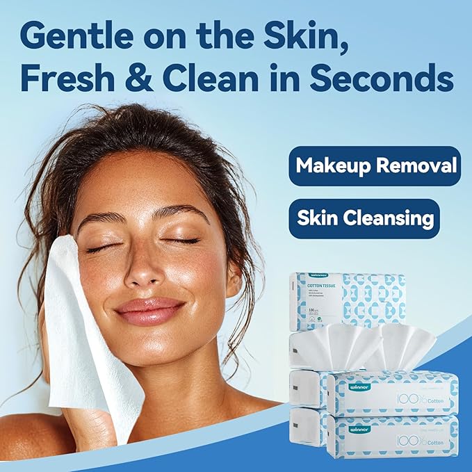Winner Soft Face Towels, 100% USDA Biobased Facial Towels, Unscented Cotton Tissues for Sensitive Skin, OEKO-TEX Certified Face Towelettes Disposable, Makeup Remover Dry Wipes, 600 Ct, Pack of 6