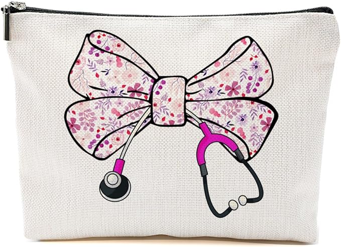 Nurse Gifts, Pink Bow Makeup Bag, Nurse Accessories Funny Horse Cosmetic Bag, Doctor Gift Nursing Travel Organizer Zipper Pouch Thank You Nurses Week Gifts for Women Coworker Physician Assistant