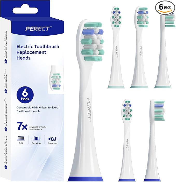 PERECT Soft Replacement Toothbrush Heads 6-Pack for Philips Sonicare Click-On Models – Fits 4100, 5100, 6100, 9023, W Optimal Plaque Control, Not Compatible with Essence/E-Series or Philips One