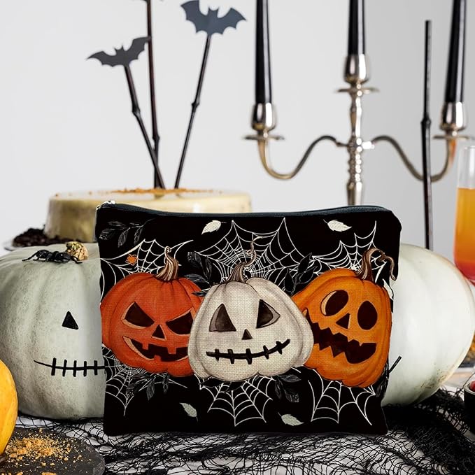 Halloween Makeup Bag, Halloween Gifts for Women Her Girlfriend, Halloween Spider Pumpkin Cosmetic Bags for Women, Dark Academia Makeup Pouch, Horror Makeup Bag