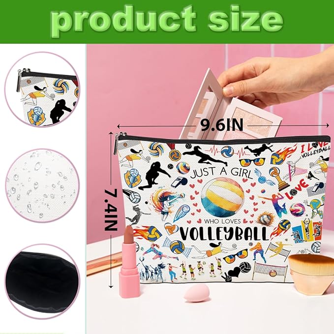 4pcs Volleyball Cosmetic Bag for Women, Volleyball Makeup Bag Pouch Accessories for Players Teams Stuff, Sport Party, Birthday Graduation Gifts for Her Women Friends