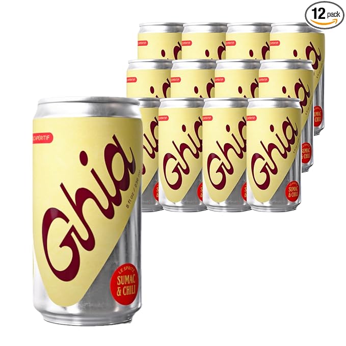 Ghia Non-Alcoholic Le Spritz | Sumac & Chili 12-Pack | Canned Mocktail & Cocktail Mixer, Zero Proof Sparkling Apéritif with Soothing Herbal Extracts | No Sugar, No Artificial Flavors, Caffeine-Free