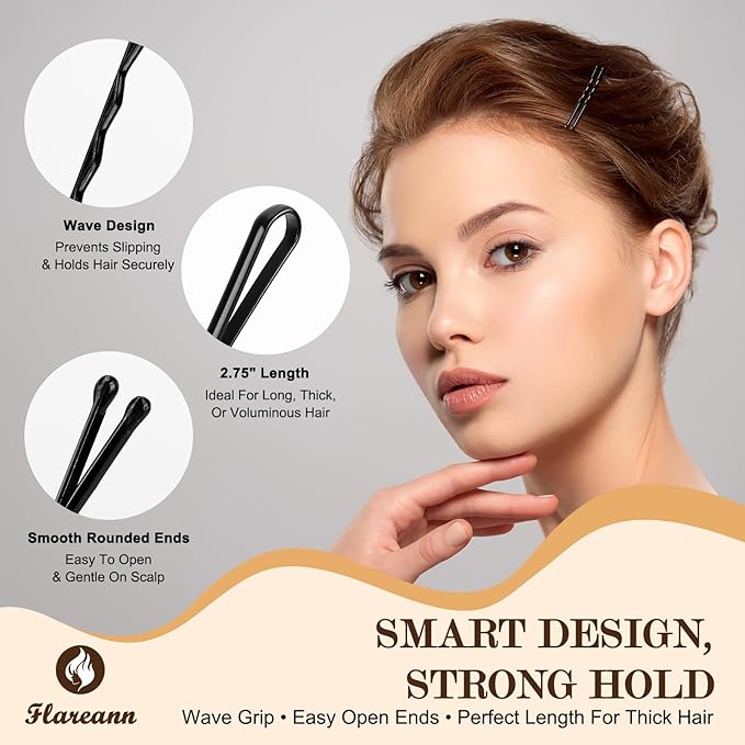 Bobby Pins Set Black – Styling Kit for Women & Girls with Bobby Pins, Spiral Pin & Snap Clips, Great for Updos, Buns, Bridal Looks & Events