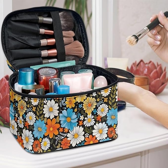JoyLamoria Floral Blossoms Makeup Case Portable Cosmetic Bag Toiletry Containers for Women