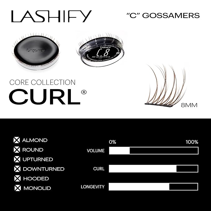 Lashify Curl 8mm Gossamer Eyelash Extensions Refill, Ash Color, DIY False Lashes for a Natural Look