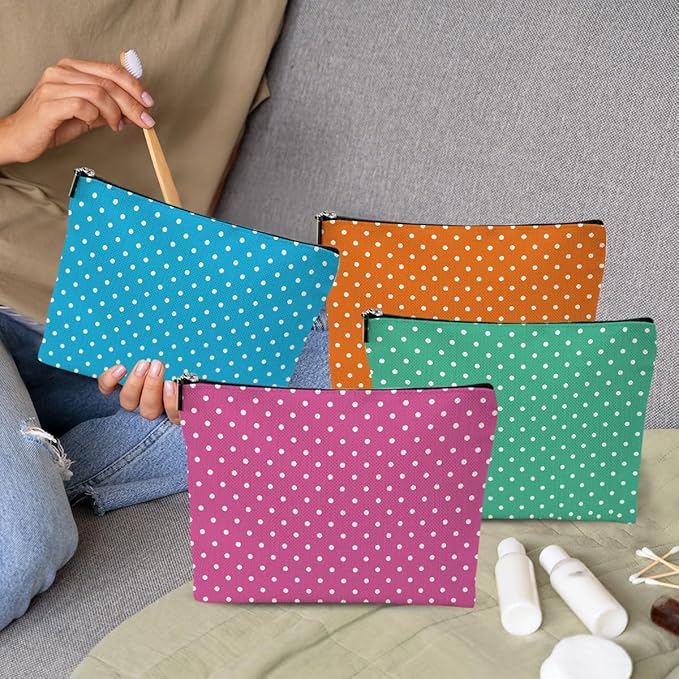 4pcs Colorful Polka Dot Makeup Bag, Fashion Polka Dots Cosmetic Bag, Christmas Wedding Anniversary Birthday Friendship Gifts for Women Girls Best Friends Bridesmaid Bestie Boss Travel Toiletry Bag