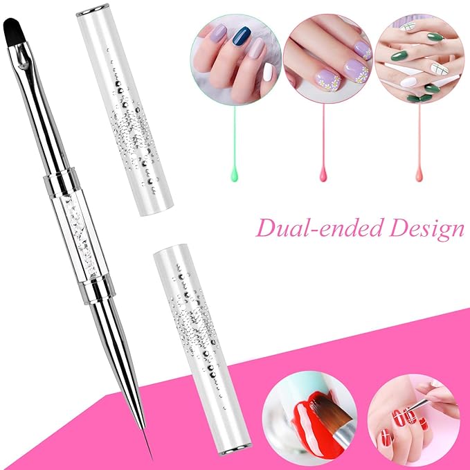 1Pcs Dual-ended Nail Design Brush Rhinestone Handle UV Gel Nail Brush Professional Nail Art Tools