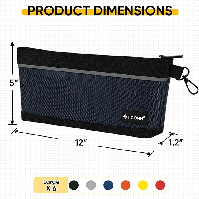 TICONN Tool Pouches with Zipper, 1680D Oxford Small Tool Bags, Waterproof Utility Bag Zipper Pouch for Tool Organizers and Storage (6 Pack Large)