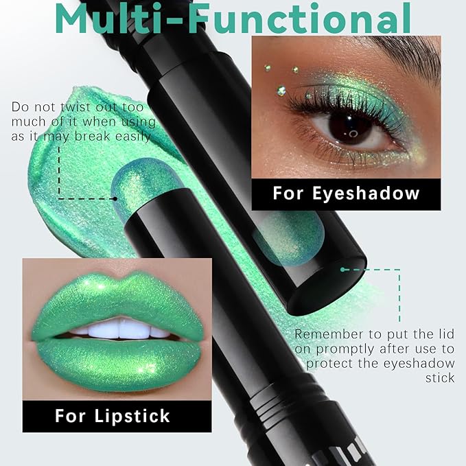 Duochrome Green Yellow Glitter Eyeshadow Stick, Color Shift Shimmer Chameleon Metallic Eye Shadow Brightener Pencil, Silky Smooth Iridescent Sparkle Inner Corner Eye Highlighter Fairy Makeup