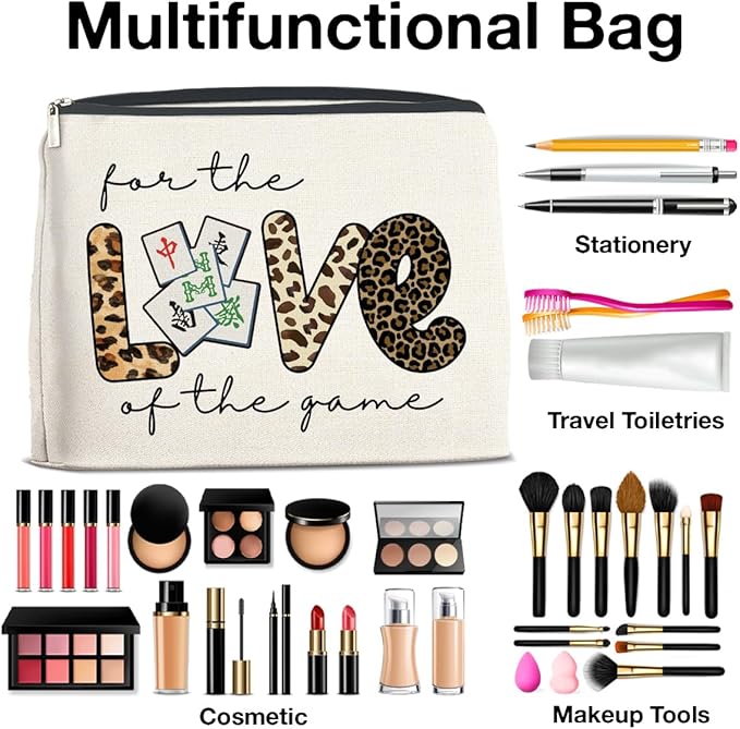 Mahjong Lover Gift Makeup Bag - Funny Cosmetic Bag Zipper Makeup Pouch for Women Players