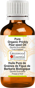 Greenwood Essential Pure Organic Prickly Pear Seed Oil (Opuntia ficus-Indica) Cold Pressed 50ml (1.69 oz)