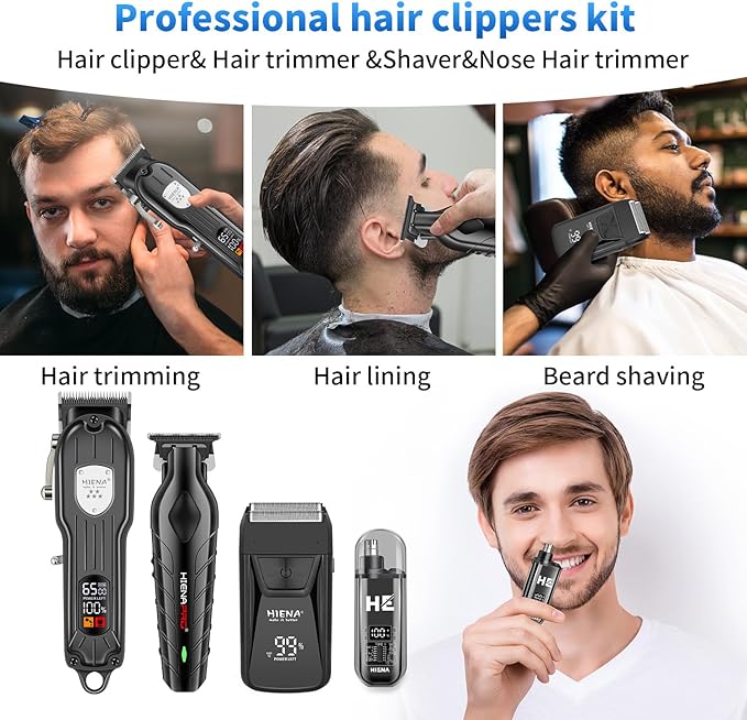HIENA PRO Professional Cordless Hair Clipper for Men, Electric Foil Shavers and Beard Trimmers, Ear, Nose Hair Trimmer Set, Rechargeable Barber Kit and Hair Cutting Set, Facial Grooming Kit