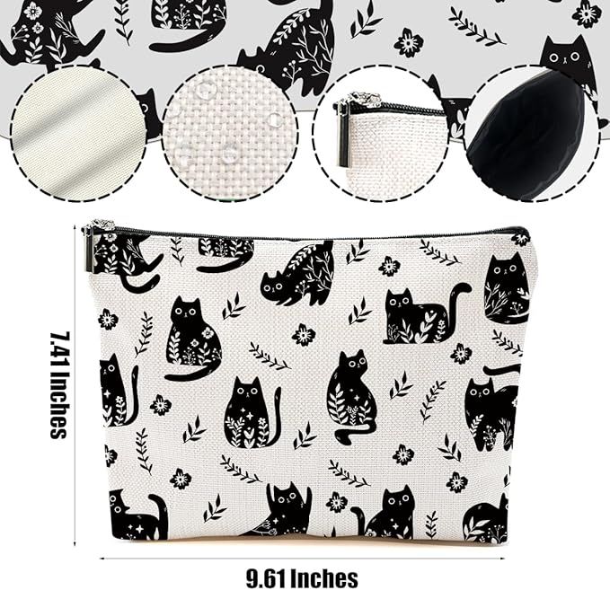 Funny Black Cat Makeup Bags for Women - Cat Gifts for Women Cats Lovers, Cats Mom Gifts Cosmetic Bag Travel Organizer Zipper Birthday Christmas Friendship Gift