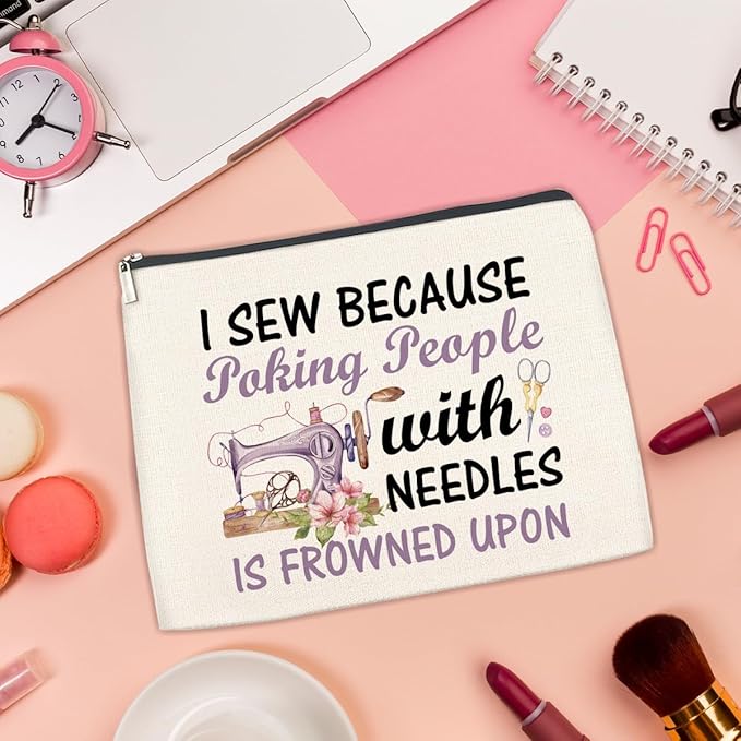 Sewing Gifts Makeup Bag, Hostess Gift for Women Mom Grandma Birthday Christmas, Quilting Gifts for Quilters Sewing Lovers Cosmetic Bag with Zipper Travel Toiletry Makeup Pouch for Purse