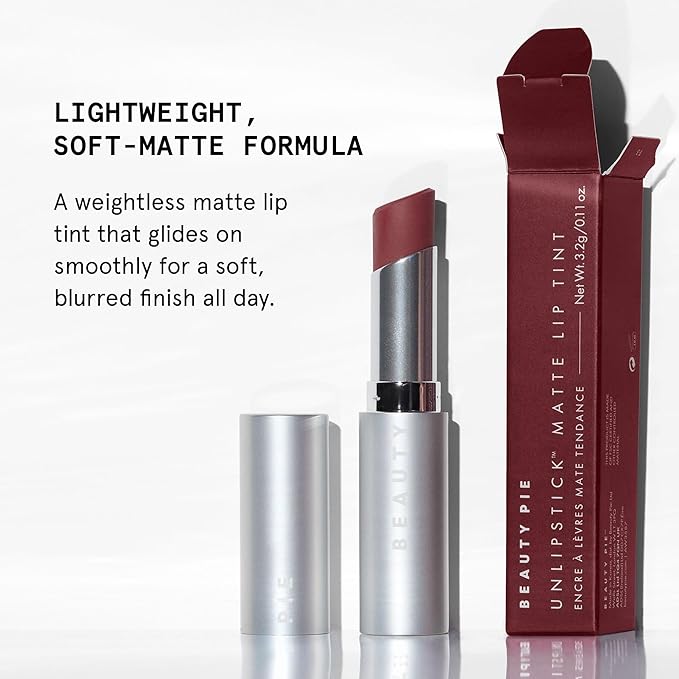 Beauty Pie Unlipstick Modern Matte Lip Tint – Unforgettable (Warm Red), Lightweight Hydrating Balm-Tint, Long-Wearing Blur-Matte Finish, 0.11 oz