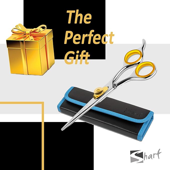 SHARF Professional 5.75” Straight Barber Scissors: Sharp 440c Japanese Stainless Steel Hair Cutting Shears For Men & Women| Gold Touch Series Trimming Scissors w/Easy Grip Handles