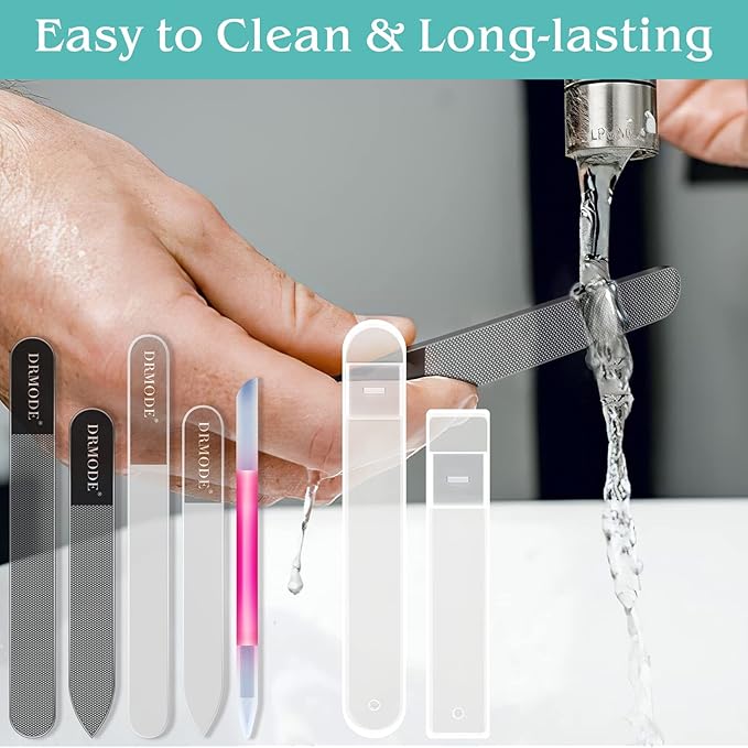 Glass Nail File Buffer with Case - 5PCS Nail Buffer and Nail Shiner Kit Glass Cuticle Pusher Nail Care for Men Women Nail Files for Natural Acrylic Nails Fingernail Files Manicure Tool