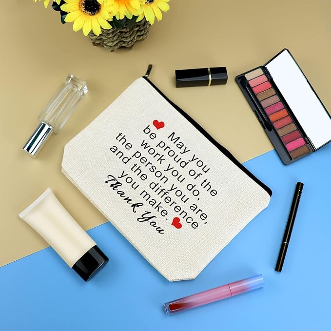 Thank You Gifts for Women Social Worker Makeup Bag Inspirational Gifts for Friends Colleague Coworker Employee Appreciation Gift for Nurse Mentor Teacher Thanksgiving Birthday Gift Cosmetic Bag Pouch