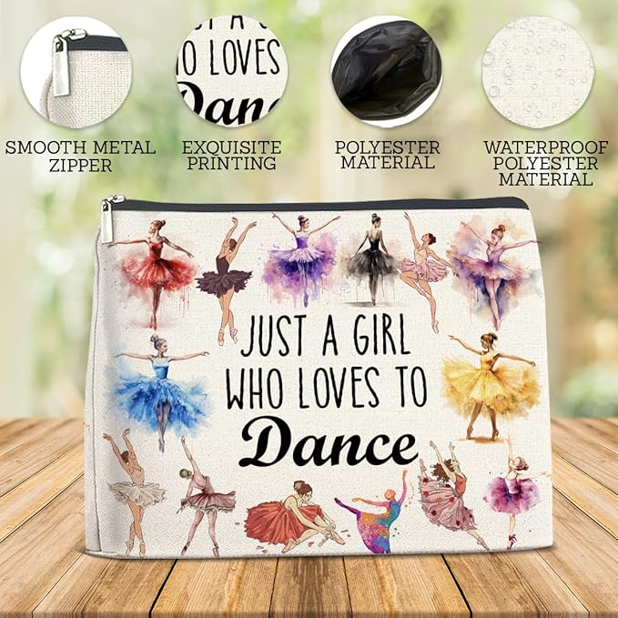 Ballet Gifts Makeup Bag for Women Girls Daughter, Inspirational Appreciation Gifts for Dancers Teacher Coach Birthday Christmas Friendship Cosmetic Bag with Zipper Travel Toiletry Pouch for Purse