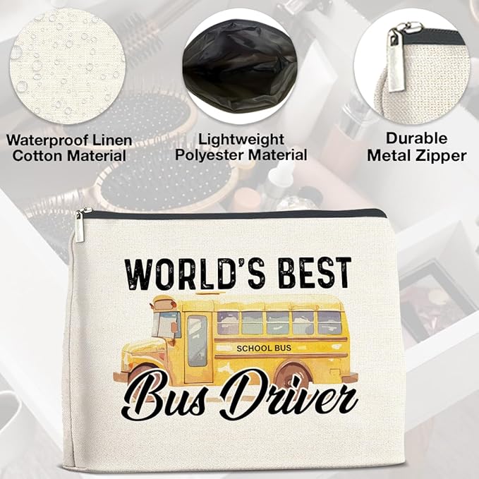 Bus Driver Gifts Makeup Bag School Bus Driver Appreciation Gifts, Thank You Gifts for Bus Driver, World Best Bus Driver Zipper Makeup Pouch