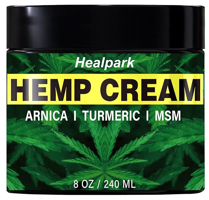 Healpark Hemp Cream 8 fl oz - Arnica,MSM, Turmeric, Emu Oil, Menthol, Aloe