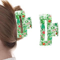 Christmas Hair Clips, Square Hair Claw Clips for Thick/Thin Hair, Green Glitter Snowflake Christmas Tree Design Medium Claw Clips, Strong Hold & Non-Slip Hair Styling Accessories for Xmas 1PCS