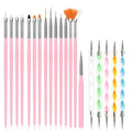 20Pcs Nail Art Brushes Tool Set, Nail Art Double-End Tools, Nail Liner Brushes, Silicone Pen Dotting Pen Tools Nail Art Kit for Home Nail Art DIY Salon Use-Pink