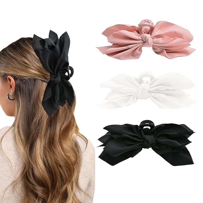 Bow Claw Clips Bow Hair Clips Black White Pink 3PCS Big Hair Bows for Women Butterfly for Styling Large Hair Clips for Thick Hair for Girls Hair Accessories for Teen